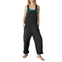Ženski ljetni modni kvadratni džepovi bez rukava bez rukava dugačka čvrsta boja crna boja 3xl kombinezon
