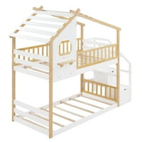 -Stairway Kids Bunk Bed-Wooden Frame Storage-twin Veličina-White