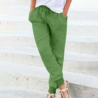 Ženske konusne hlače od čvrste boje pamučne lanene lanene elastične hlače povremene hlače s džepom