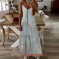 Dyegold Sundresses za žene casual plaža - haljine za žene casual v -izrez bez rukava špageti cvjetni maxi sundress