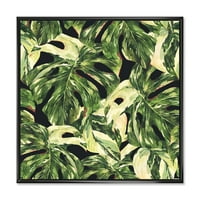 Dizajnerska umjetnost prirodno zeleno lišće egzotično na tamnoj pozadini zidni otisak na platnu u tropskom okviru