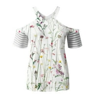 Ženski cvjetni vrhovi s kratkim rukavima s V-izrezom hladno rame ležerne tiskane bluze dnevno ljeto jesenski mrežasti