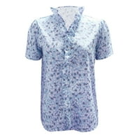 Ženske majice s okruglim vratom Ženska bluza Ležerne majice s cvjetnim printom kratkih rukava ljetna plava 4 inča