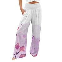 Ženske Ležerne hlače s cvjetnim printom elastični pojas udobne ravne široke hlače s džepovima Havajska odjeća