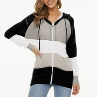 Aherbiu ženski džemper jakne s kapuljača Zip Up Up Oylet Hole Dugi rukavi Ribble Pleteni kaputi kaputi kardigans