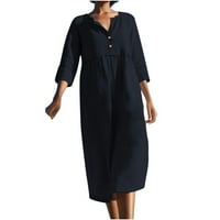 Midi haljina s dugim rukavima za žene Ženska haljina s okruglim vratom jednobojna široka ležerna moderna džepovi