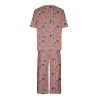 FUCICET ženski tiskar okrugli vrat kratki rukavi za spavanje i hlače sets dnevni odjeljak pidžama s džepovima