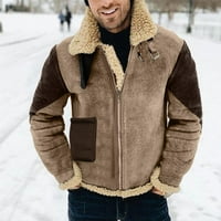 Muški kaputi muški jesenski zimski ležerni plišani kaput s patentnim zatvaračem s dugim rukavima s reverom modni