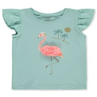 Flamingo majica s lepršavim rukavima-Plava,