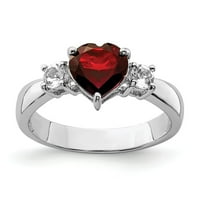 Prsten od sterling srebra presvučen rodijem, srce od nara i bijeli topaz, veličina prstena široka Pokloni za nakit