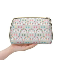 Velika kožna torbica za šminkanje, teksturirana toaletna torbica sa apstraktnim lukovima, Ženska Kozmetička torbica