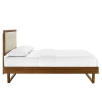 Drveni krevet na platformi u obliku oraha u bež boji