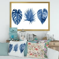 DesignArt 'tropsko lišće u klasičnoj plavoj boji' tropska uokvirena umjetnički tisak