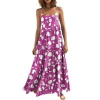 Ženska boemska cvjetna haljina, ljetna ležerna široka haljina za plažu s naramenicama, dugi Maksi s naramenicama