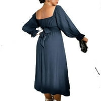 Elegantna haljina A kroja s okruglim vratom i dugim rukavima u tamnoplavoj boji, Ženske haljine u A-listi