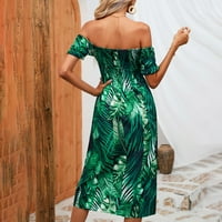 Ženska ljetna ležerna haljina s kratkim rukavima s printom visokog struka, uska prsa