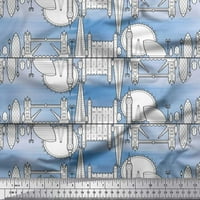 Soimoi plava modalna satenska tkanina londonska tema arhitektonska tkanina za tisak po dvorištu široka