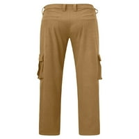 Haite muški gumb Čvrsti hlače u boji udobne hlače ravnih nogu rade s džepovima srednji struk dna khaki 3xl