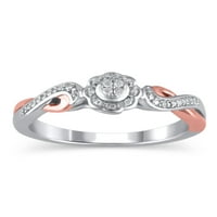 Zaručnički prsten od 14 karatnog srebrnog dijamanta od 14 karatnog ružičastog zlata, veličina 8