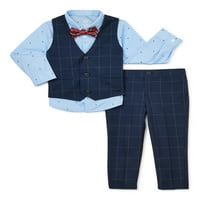 Wonder Nation Baby Boy & Toddler Boy Boy Button-up majica, prsluk, Bowtie i hlače Odjeljni odjevni set, 4-komad,