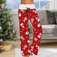 Ženske božićne hlače za žene, zimske trenirke s elastičnim strukom Plus veličine, Božićni los pahuljica, labave