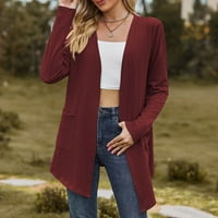 Ženski kardigans lagana čvrsta boja labave jakne s džepom dugih rukava