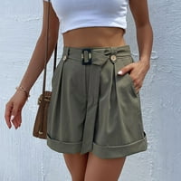 Ženske ljetne kratke hlače visokim strukom s pojasom gumba ruffle ruffle kratke hlače radne kancelarije s nabojenim