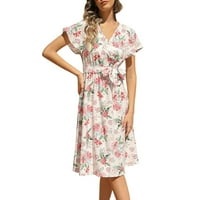 Ženska ležerna modna haljina s cvjetnim printom boemska elegantna haljina s izrezom u obliku slova u, A-line ležerna