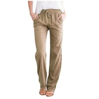 Ženske ljetne obične hlače ravnog kroja, obične duge hlače srednjeg struka, Capri hlače na plaži s džepovima u