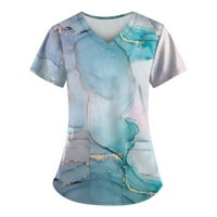 Rasprodaja Plus size bluza s okruglim vratom s grafičkim printom casual Ženske bluze modne kratke rukave svijetloplave;