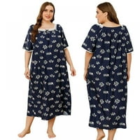 Ženska široka spavaćica Plus size proljetno-jesenska čipkasta odjeća četvrtastog vrata do sredine teleta ležerna