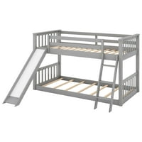 Aukfa kreveti s dvostrukom veličinom za djecu, drveni niski okvir s toboganom za spavaću sobu, siva