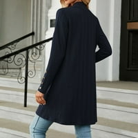 Ženski kardigan, jakne s dugim rukavima za žene, ošišani bolero s otvorenim leđima, dugi kaput u plavoj boji