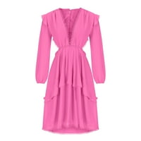 Flowy Haljine za žene modni boemski šifon s V-izrezom bez elasty elasty dugih dužina haljina ružičasta xl