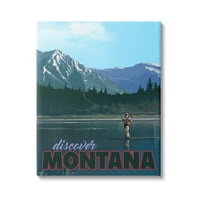 Stupell Industries Montana putopis Fly Fishy Lake Mountains Pejzažna grafička umjetnička galerija omotana platna