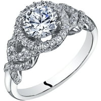 14K bijelo zlato simulirani dijamantni zaručnički prsten 1. Karat centra Halo Style Veličine 4-10