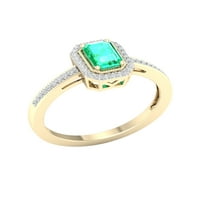 Imperijalni dragulj 10k žuto zlato smaragd rez smaragd ct tw diamond halo ženski prsten