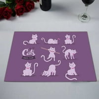 Mačka pozira ružičastom šapom s mašnom, tamnim ravnim prostirkama za kuhinjski stol za blagovanje, veličina salvete,