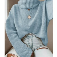 Ženski pulover s dugim rukavima, pleteni džemper s dugim rukavima, jednobojni nebesko plavi gornji dio, majica