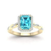 Carski dragi kamen 10k smaragdno izrezano žuto zlato Švicarski plavi topaz ženski prsten