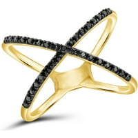 Jewelersclub 14K Zlatni križni prsten od zlatnog križa - naglasak crni dijamantni prsten s 14K zlatnim srebrnim