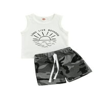 Komplet odjeće za dječake, Majice bez rukava s printom sunca + Camo kratke hlače, komplet za malu djecu od 0 godina