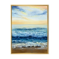 DesignArt 'oceanski valovi na izlasku sunca' Nautical & Coastal Framed Canvas Wall Art Print