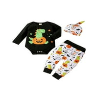 Fanvereka Baby Halloween Outfit Cartion Dinosaur Dugi rukavi ROMPER + Duge hlače + šešir za djevojčice mališana