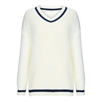džemperi aoksee za žene ženske modne duge rukave solidni v-izrez pulover bluze pleteni džemper