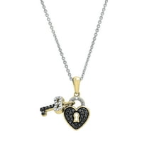 Kolekcija 0. Privjesak za srce s crno-bijelim karatnim dijamantnim ključem za žene na srebrnom lancu od žutog