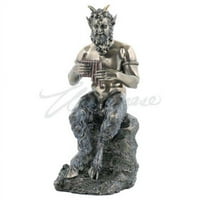 Nepoznato 9.75 Pan koji sjedi na stijeni igrajući flautu hladnu listnu brončanu statuu