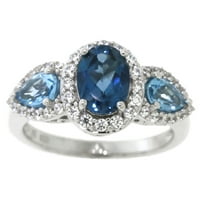 Brilliance Sterling Silver Istinski London i Swiss Blue Topaz, s bijelim kubičnim cirkonijom CZ naglašeni prsten