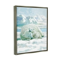 Stupell Industries Polarni medvjedi zagrljaju snježne scene Životinje i insekti slikaju sivi plutasti uokvireni