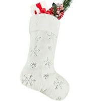 Plišavi božićne čarape Bijelo fau krzno veliko luksuzno viseće božićne čarape sa srebrnom pahuljicom za božićni